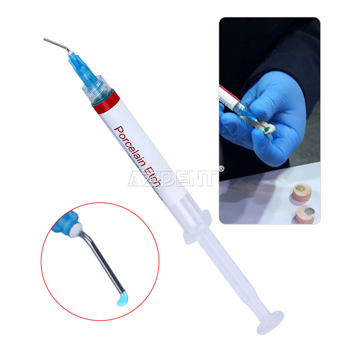 Dental Porcelain Etch Gel 9.5%Hydrofluoric Acid Etchant 2.5 ml/syringe 3 Tips