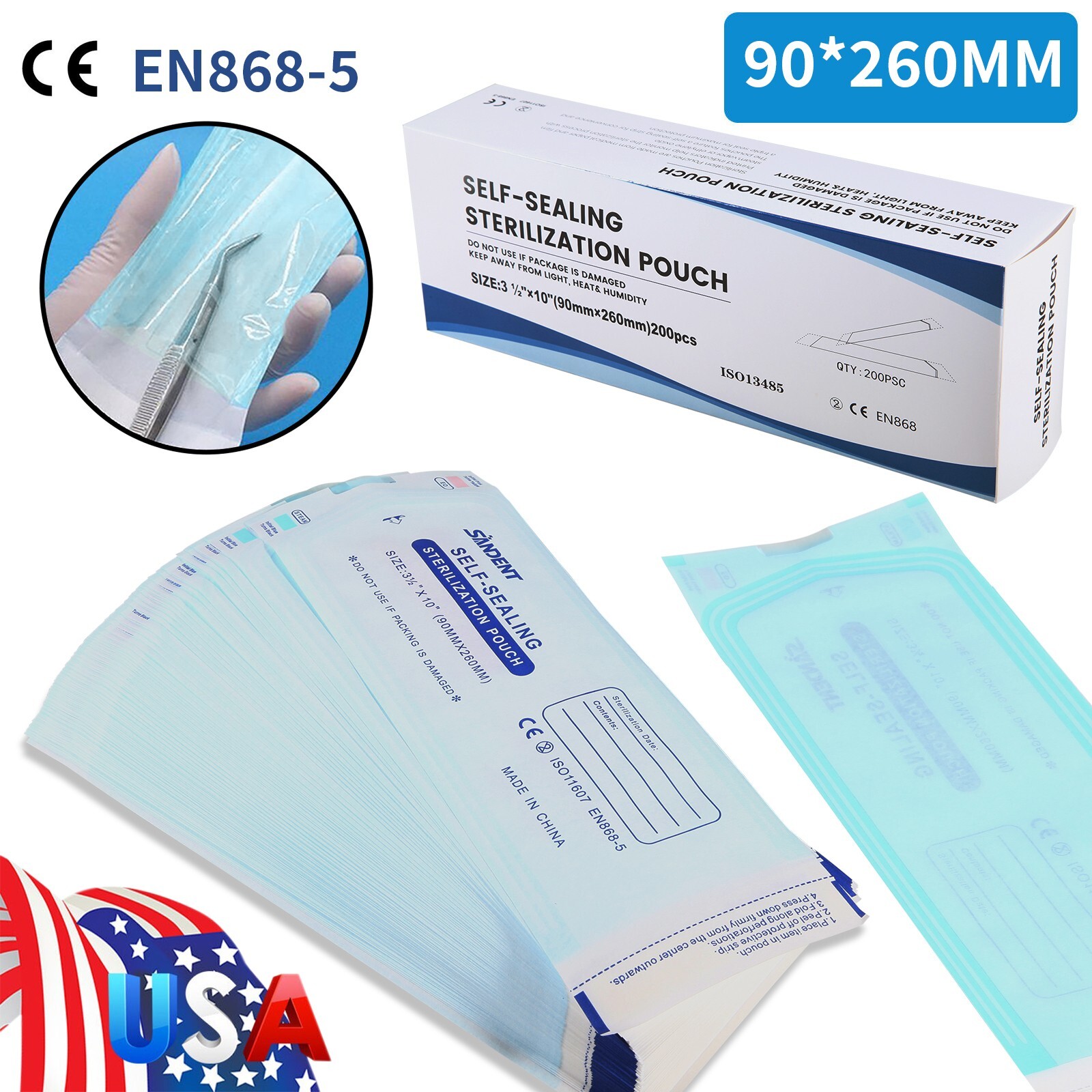 3.5″ x 10″ Self-Sealing Sterilization Pouches for Autoclave – 200pcs/Box