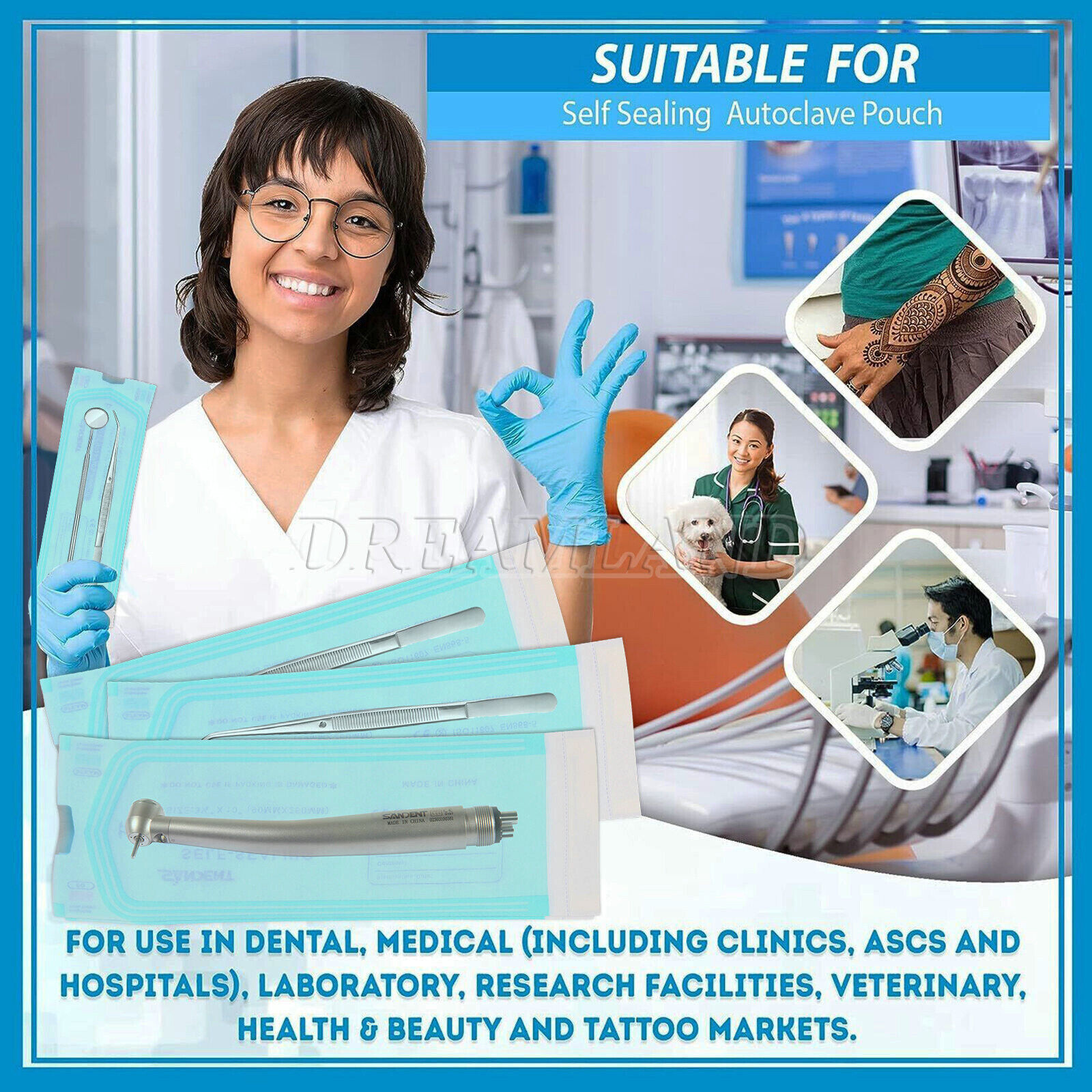 200pcs/Box 3.5″x 10 “Self Sterilization Pouches Pouch Autoclave Sterilizer Bags