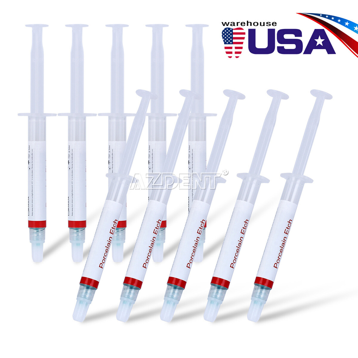 Dental Porcelain Etch Gel 9.5%Hydrofluoric Acid Etchant 2.5 ml/syringe 3 Tips