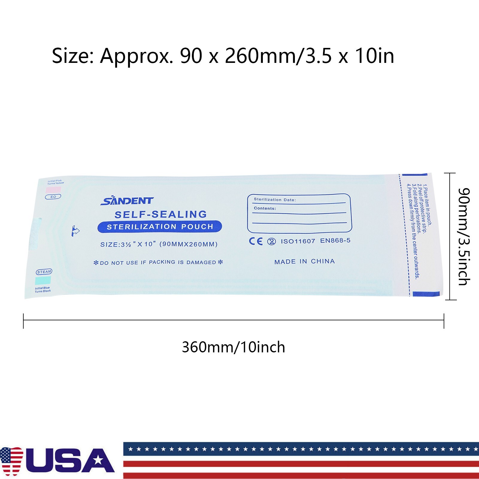 3.5″ x 10″ Self-Sealing Sterilization Pouches for Autoclave – 200pcs/Box