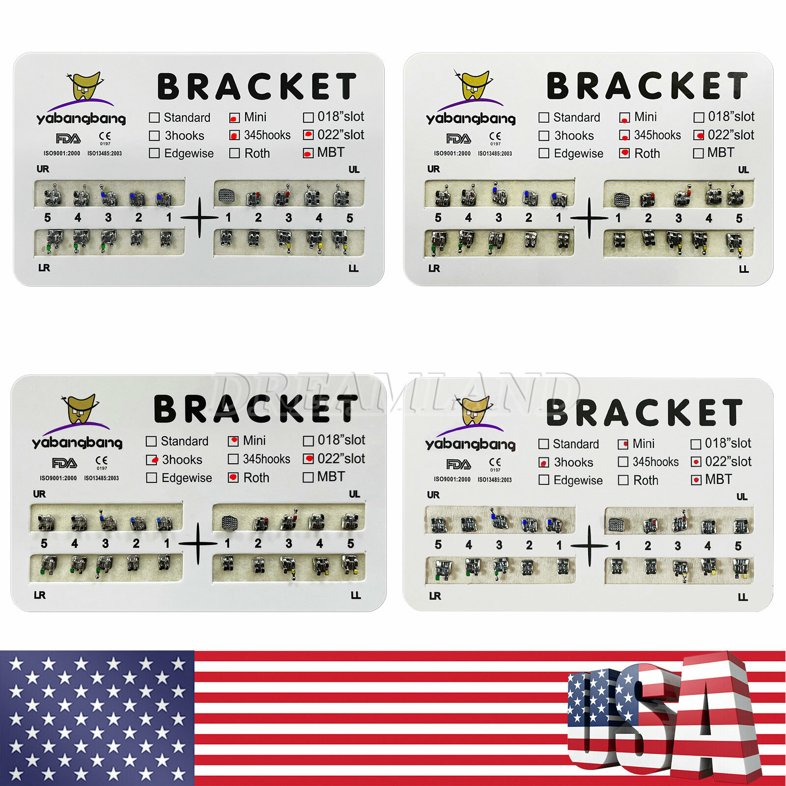 10-200 Packs Dental Metal Ortho Brackets Braces Mini Roth/MBT Slot.022 Lot
