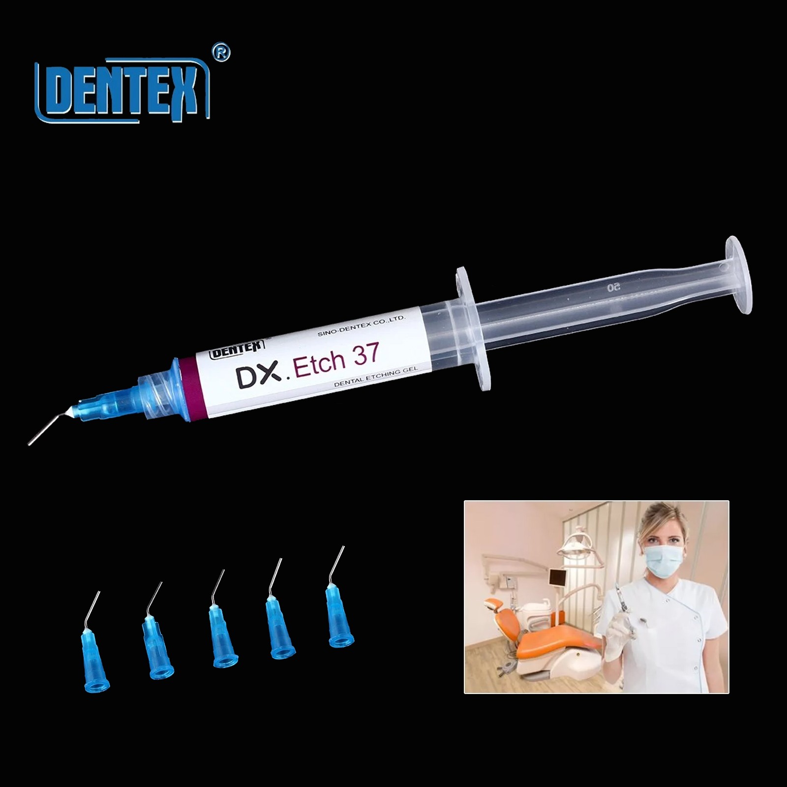 Dentex Dental Etching Gel 37% Acid Silica Gel 5ml /Syringe 5 Tips
