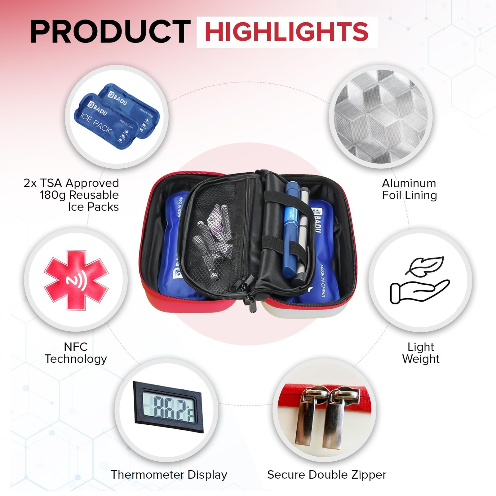 SafeTag® 24h Insulin Cooler Travel Case with NFC Medical ID – TSA App