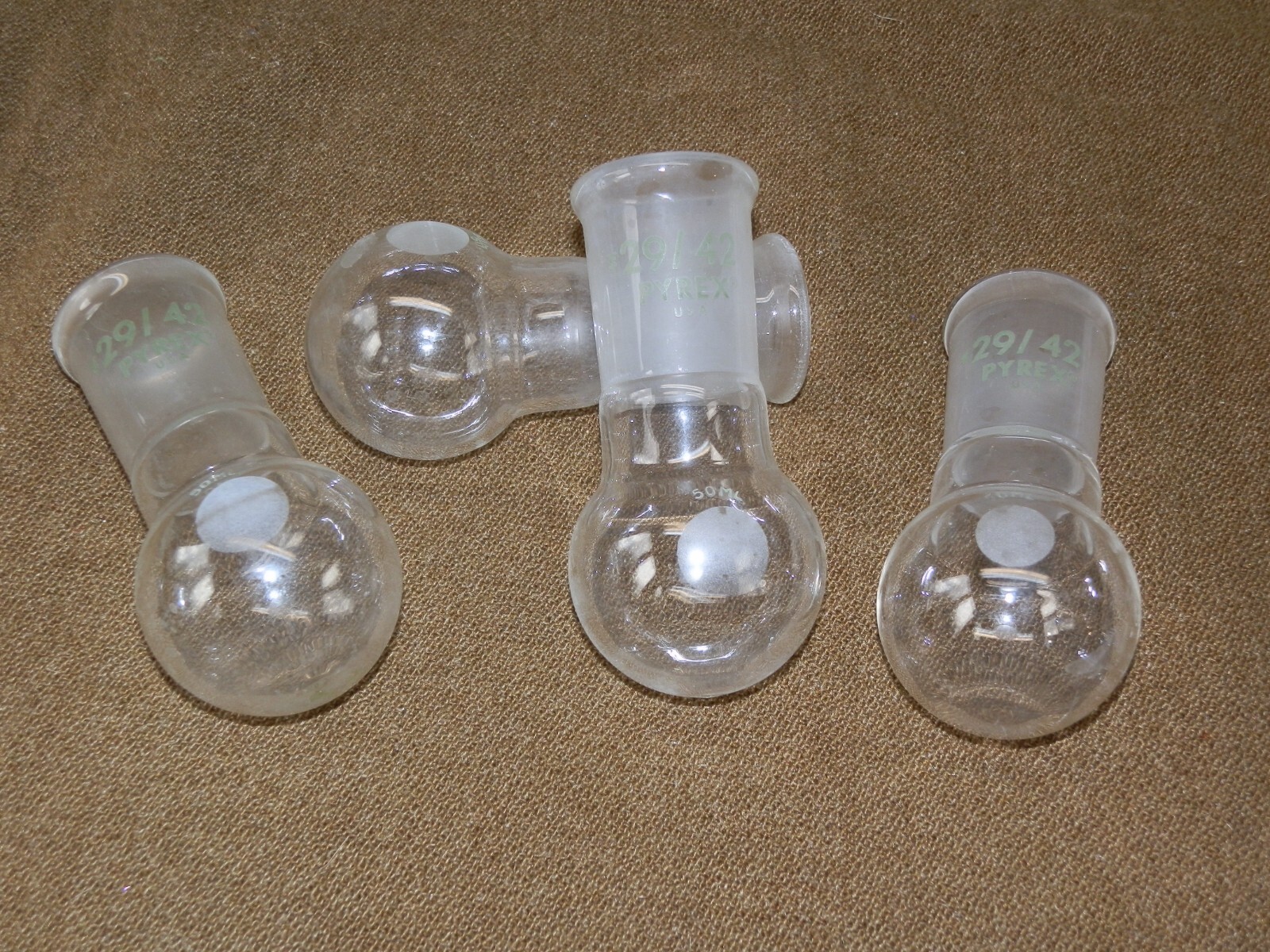 FOUR – 29/42 50ml Glass Flask / Bottle Round Bottom 1-neck – Single Neck