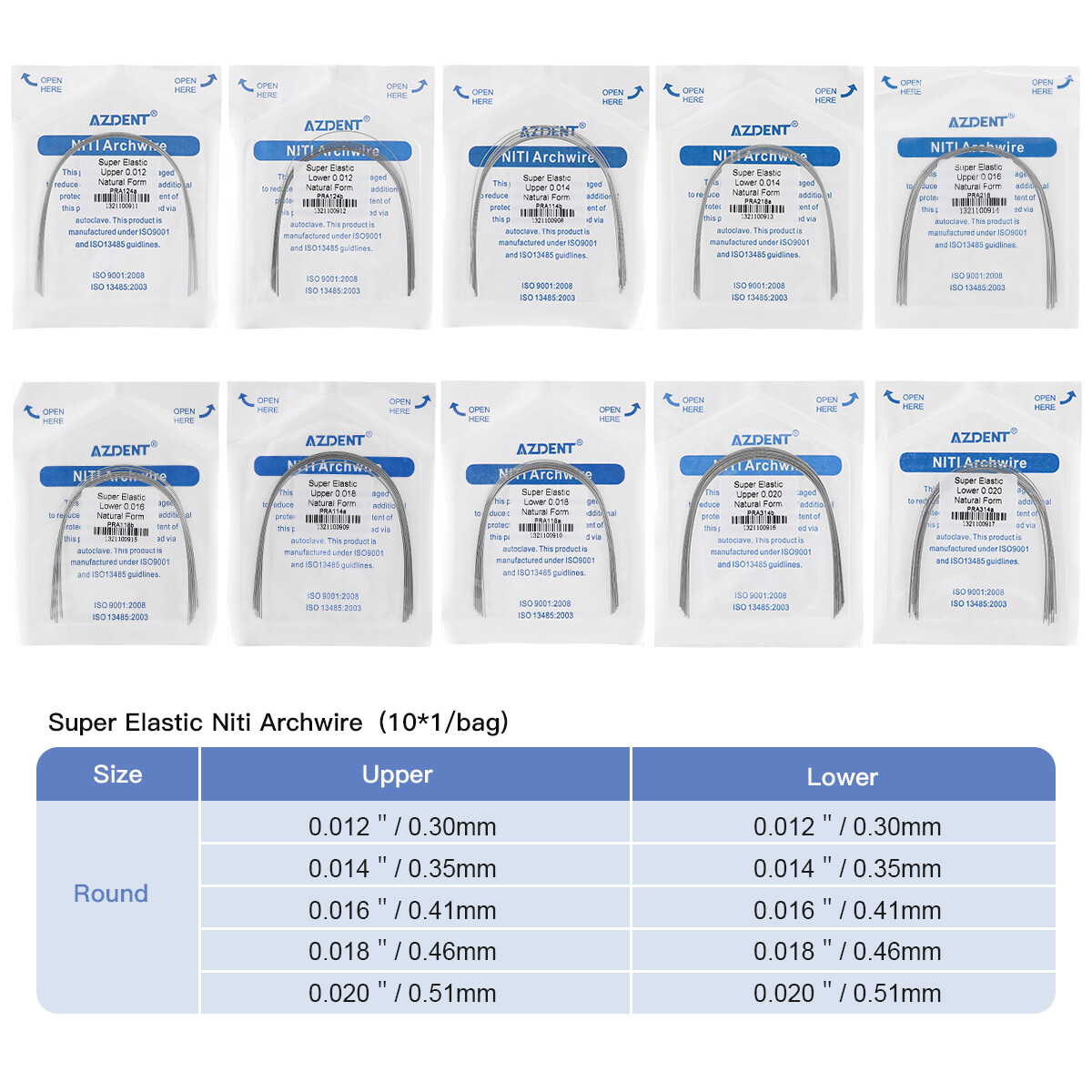 10Pcs/Pack Dental Orthodontic Arch Wire Super Elastic NITI Round Natural Form
