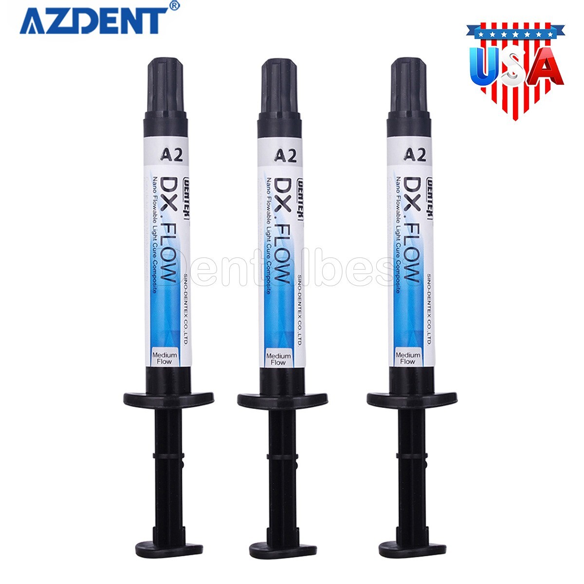 3 X Dentex Dental Flowable Light Cure Composite Resin Flowable Medium A2 DX.FLOW