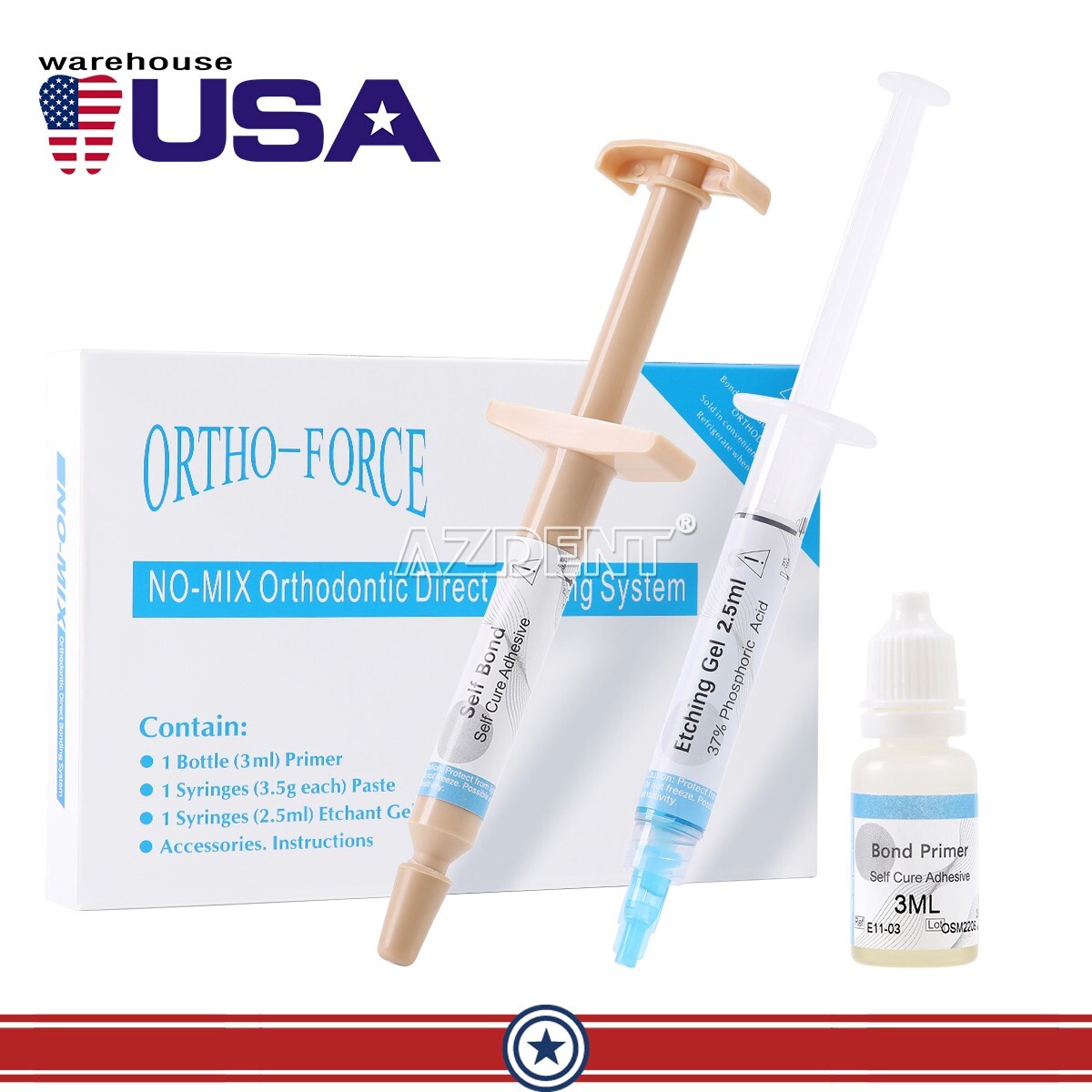 Dental Orthodontic Adhesive Light Cure Band Cement Shade Blue Glue Kit for Brace