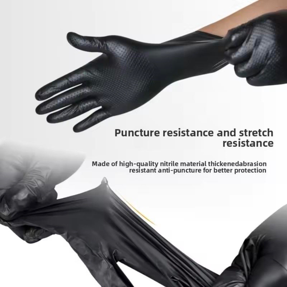 Multifunctional Nitrile Disposable Gloves 8 Mil Raised Diamond Texture BLACK