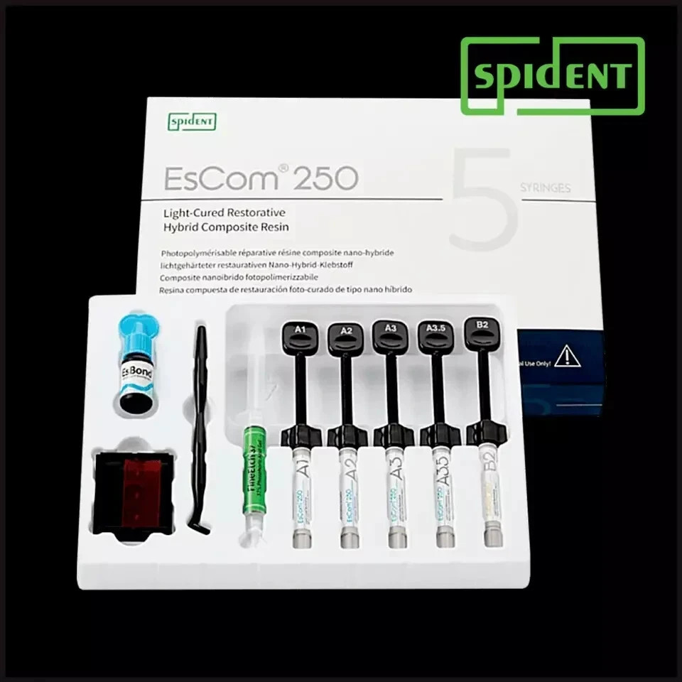 Spident EsCom250 Nanohybrid Composite Resin System Dental Kit 5x4g syr Free Ship