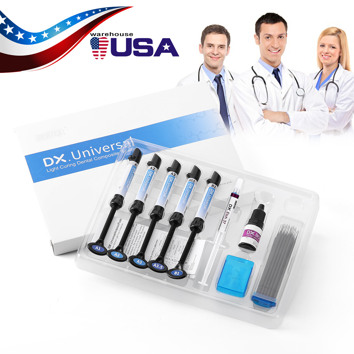 Dental Light Cure Composite Resin Etching Adhesive Kit/ LED Curing Light Lamp US
