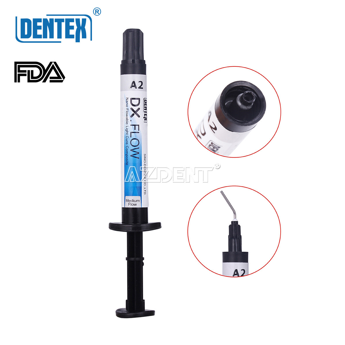 DENTEX DX.FLOW Dental Flowable Light Cure Composite Resin A2 3g Medium Flow