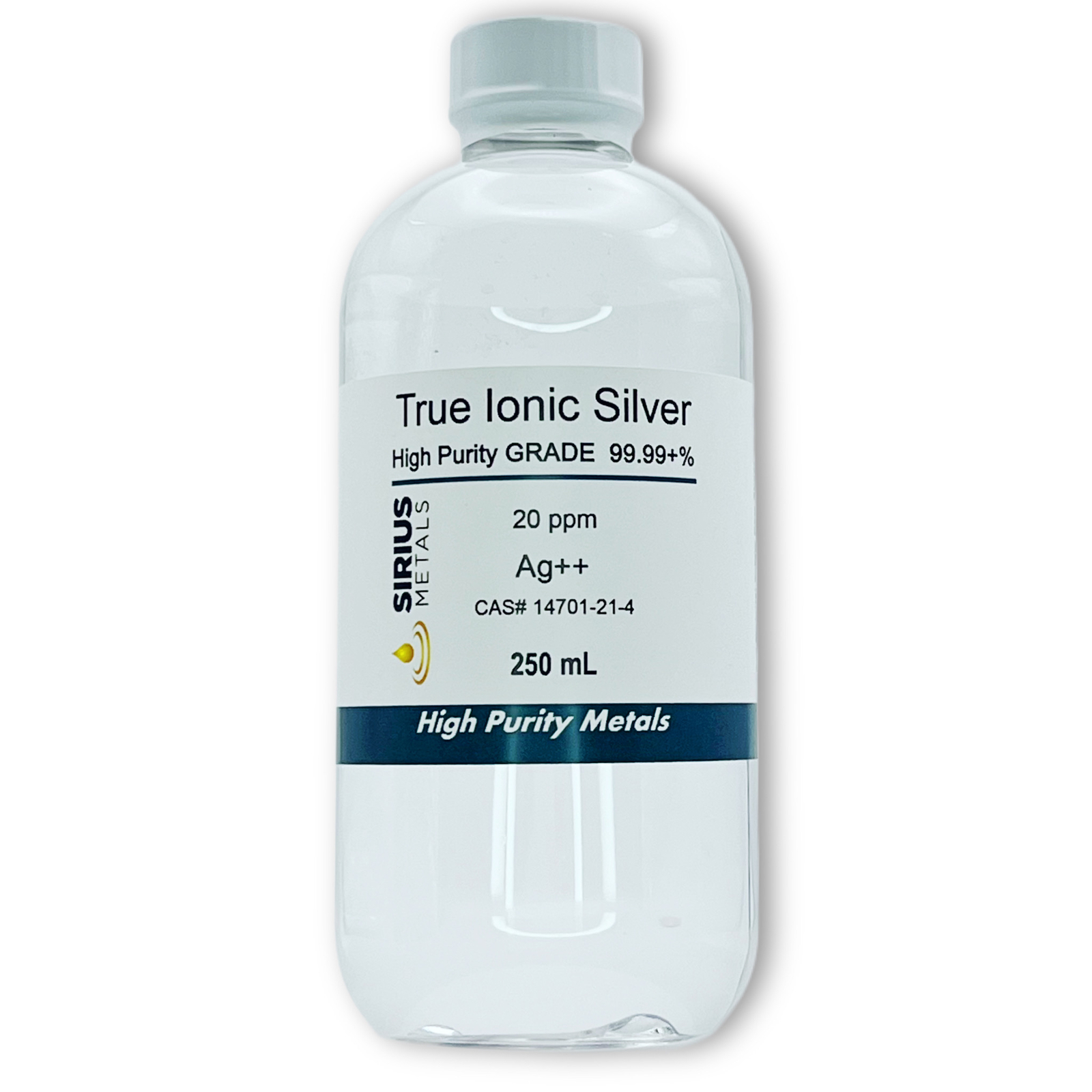 True Free Silver Ions (Ag++): 20 ppm, 99.99+% Purity – 250 mL in Plastic