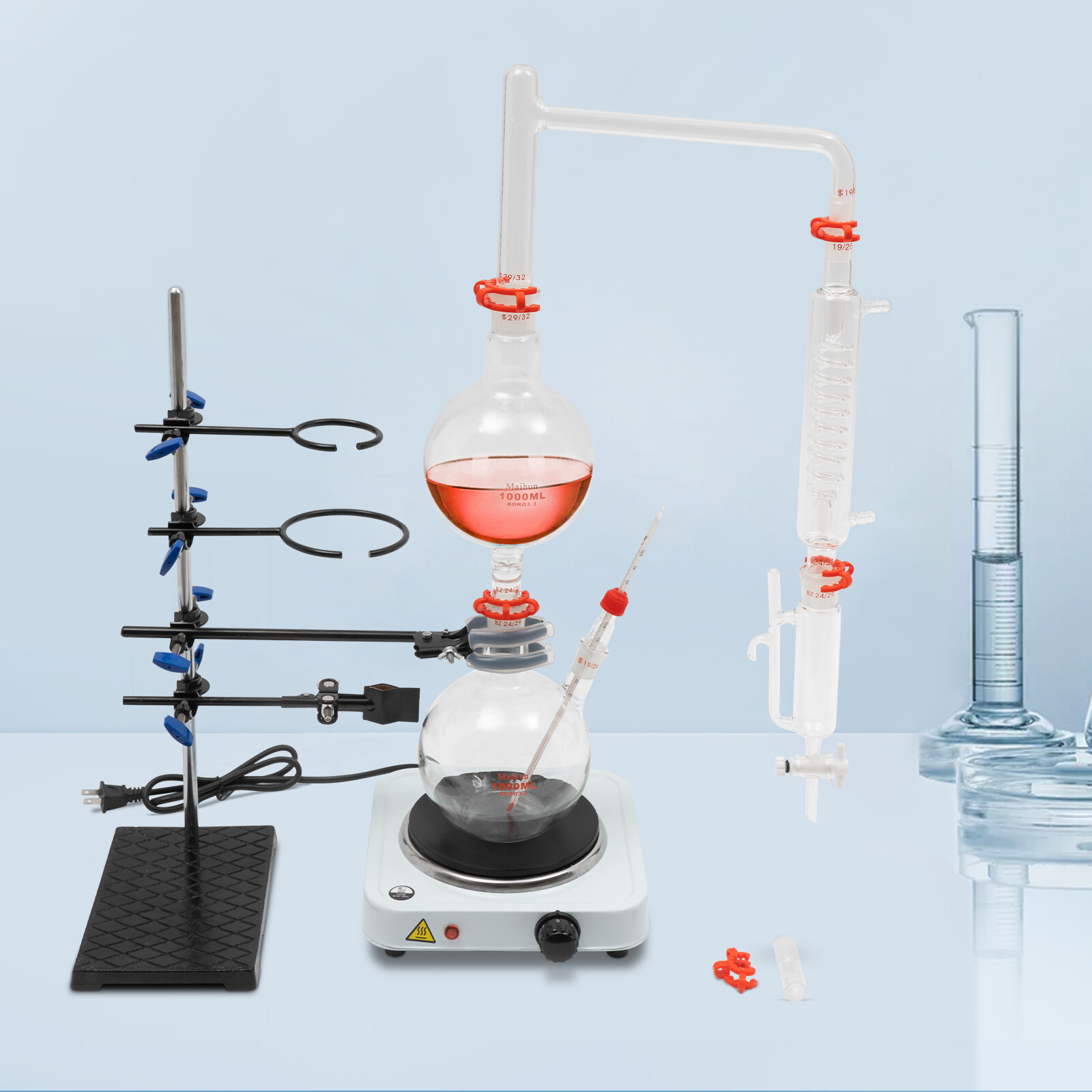 1000mL 2-Neck Essential Oil Distillation Apparatus Kit 1000W 110V