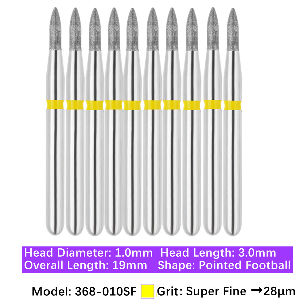 50pc Vakker Dental Diamond Burs Pointed Football Bit 368 369 010 016 018 020 023