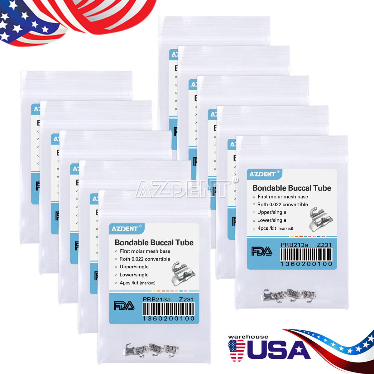 AZDENT Dental Orthodontic 1st 2nd Molar Buccal Tube Roth/MBT 018/022 Bondable
