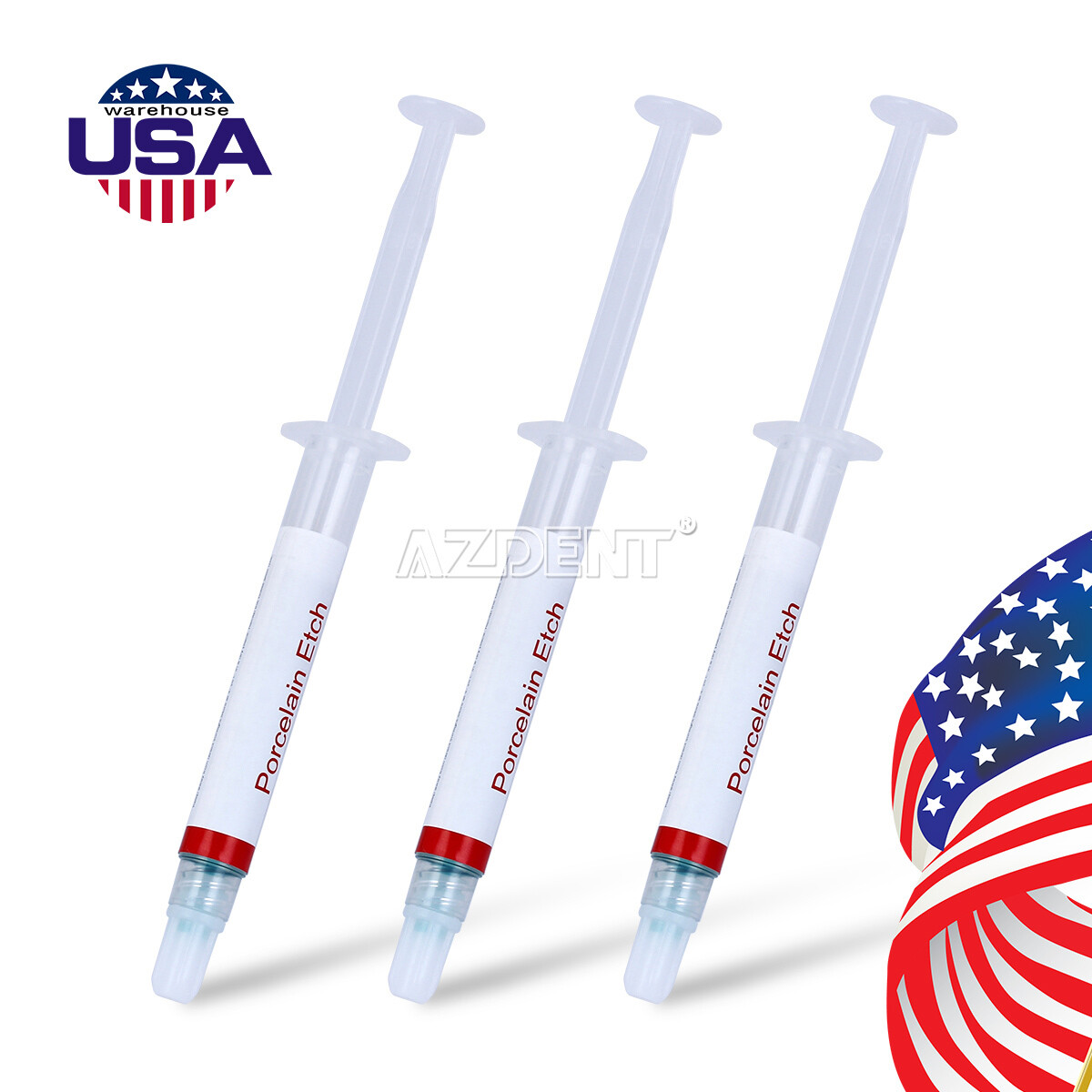 Dental Porcelain Etch Gel 9.5%Hydrofluoric Acid Etchant 2.5 ml/syringe 3 Tips