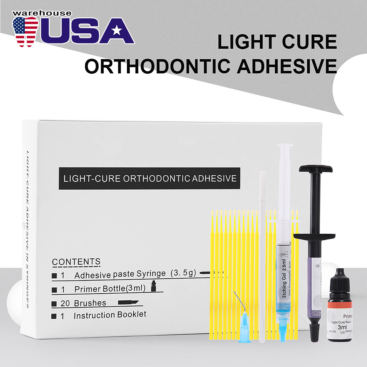 Dental Orthodontic Metal Ceramic Bracket Bonding Light Cure Adhesive Syringe Kit