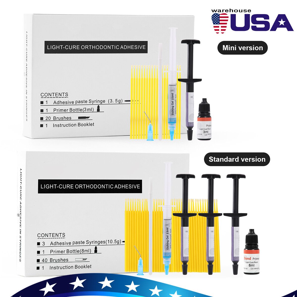 Dental Orthodontic Bonding Bracket Braces Light Cure Adhesive Primer Syringes US